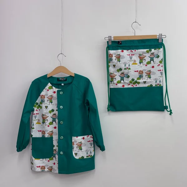 Set grembiulino con sacchetto spalla - Robin Hood - verde - tg 116 - pronta consegna