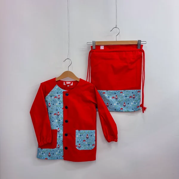 Set grembiulino con sacchetto spalla - gnomi - rosso - tg 110