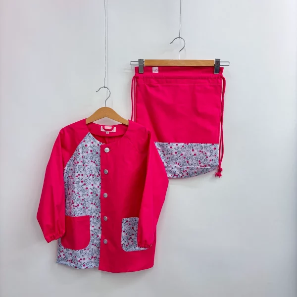 Set grembiulino con sacchetto spalla - fucsia - topini coccolosi- tg116