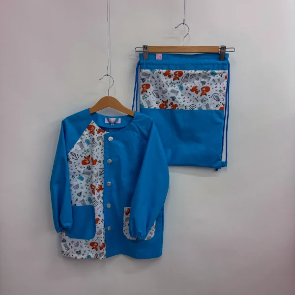 Set grembiulino con sacchetto spalla - volpi - blu cielo - tg 116