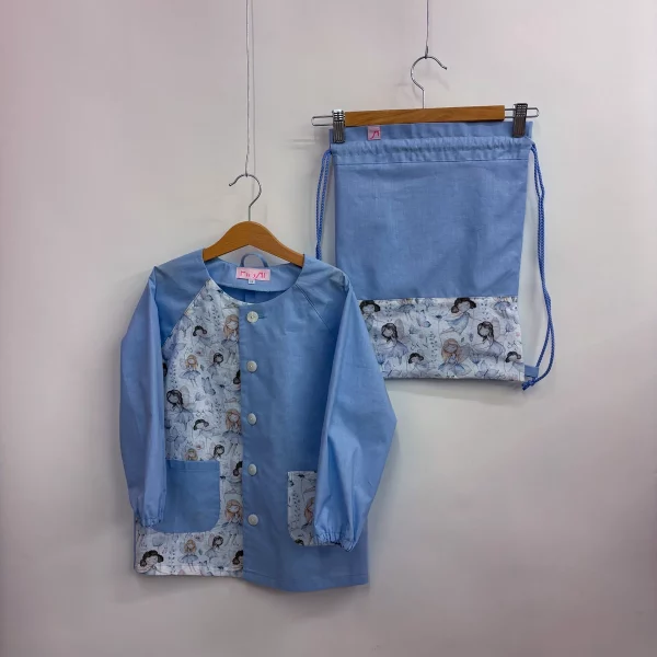 Set grembiulino con sacchetto spalla - azzurro - fate - tg116