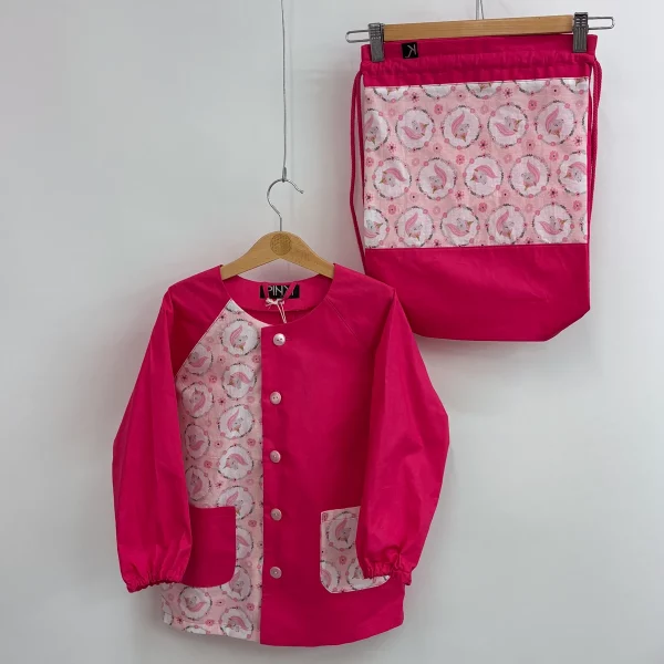Set grembiulino con sacchetto spalla - unicorni - fucsia - tg 116