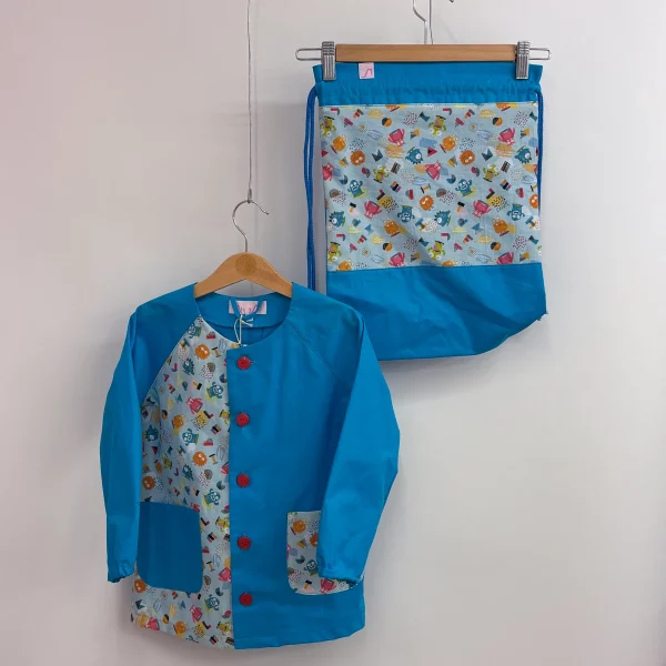 Set grembiulino con sacchetto spalla - emozioni - blu cielo - tg 110
