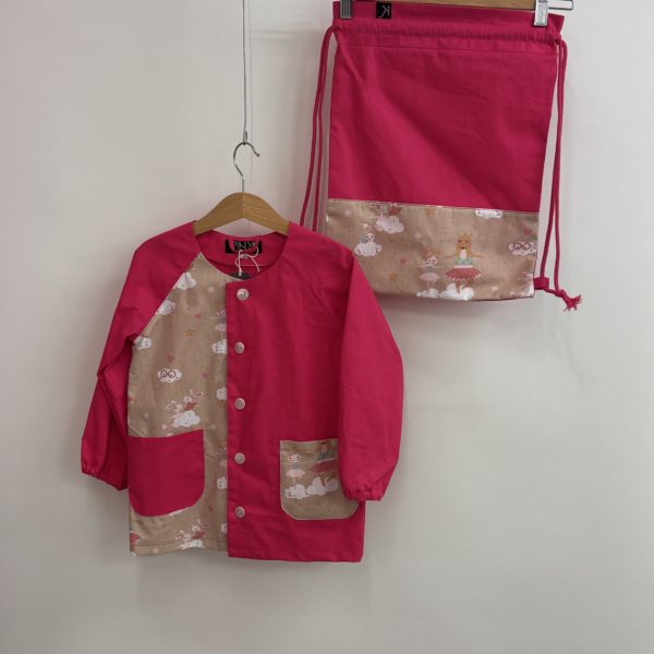 Set grembiulino con sacchetto spalla - orsa ballerina - fucsia - tg 110